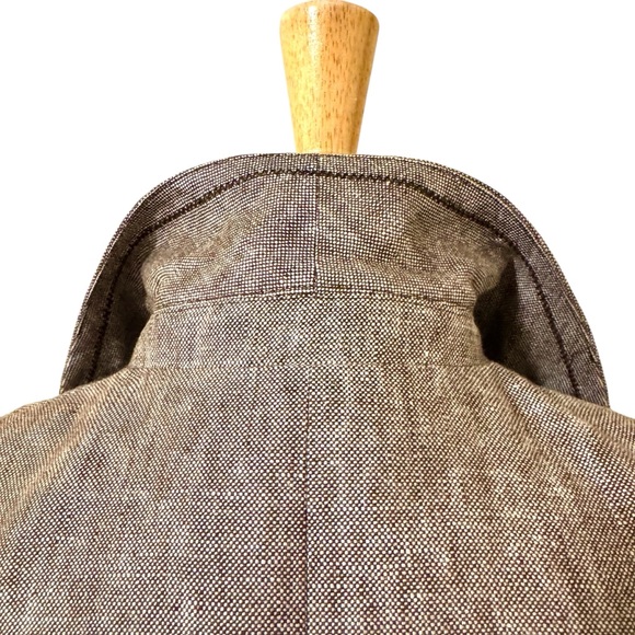 Ann Taylor heavy linen brown blazer with dark brown stitching and patch pockets - Picture 6 of 15